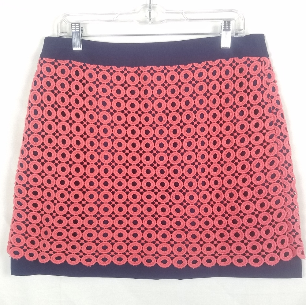 LOFT Navy Coral Eyelet Overlay Skirt size 8